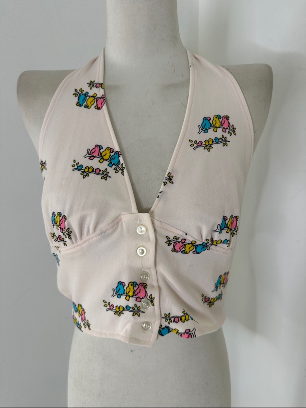 Vintage 1970s Parrot Hippy Nylon Halter Top As Is